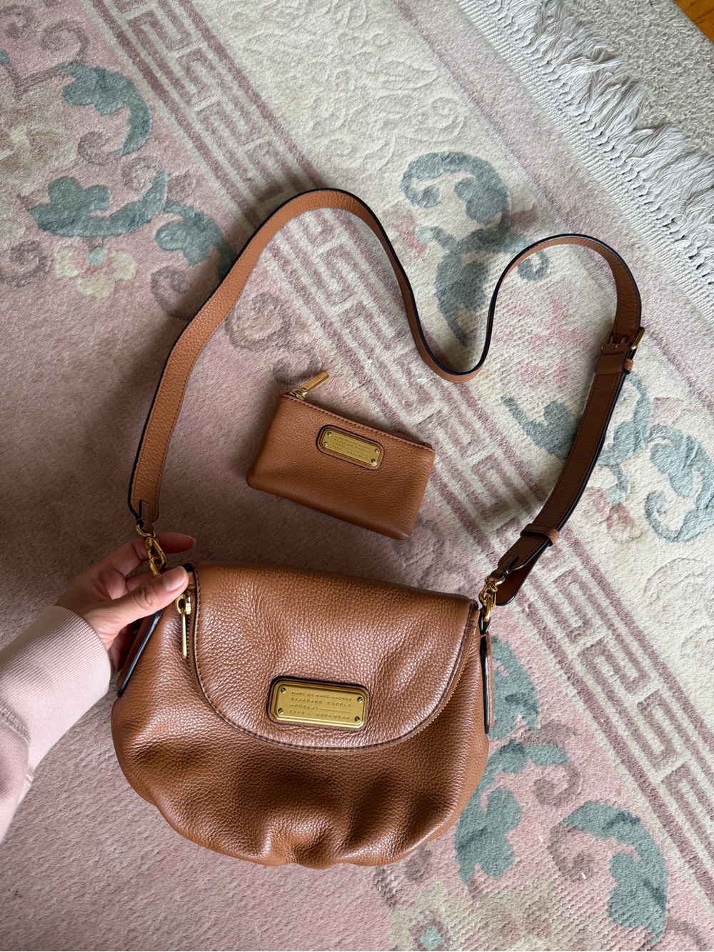 Marc by Marc Jacobs Cognac Brown Pebbled Leather Crossbody + Coin Pouch
